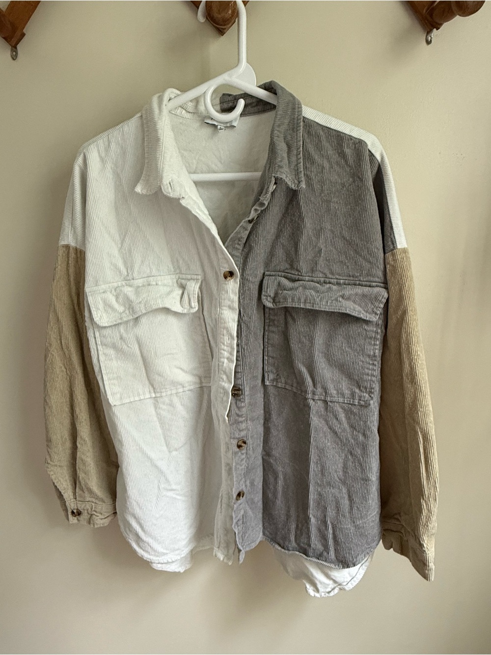 ACOA Women's corduroy Cream and Gray Jacket - Large
